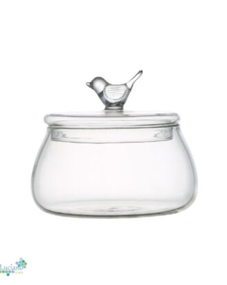 Luciano High Borosilicate 500ml Glass Sugar or Candy Pot with Bird Lid