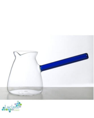 Luciano 650ml Borosilicate Blue Handle Glass Coffee Warmer / Pot / Kettle / Turkish Kettle / Green Kettle / Milk Pot in Gift Box