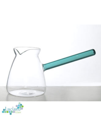 Luciano 650ml Borosilicate Green Handle Glass Coffee Warmer / Pot / Kettle / Turkish Kettle / Green Kettle / Milk Pot in Gift Box