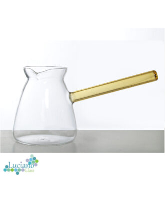 Luciano 650ml Borosilicate Yellow Handle Glass Coffee Warmer / Pot / Kettle / Turkish Kettle / Green Kettle / Milk Pot in Gift Box