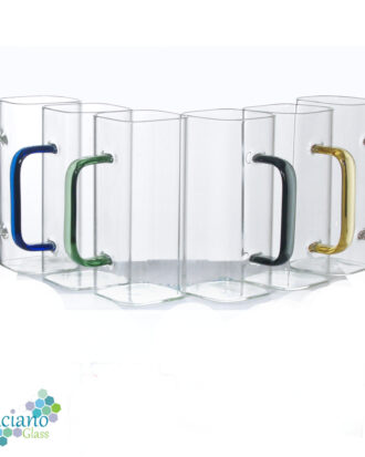 Luciano Square 380Ml High Borosilicate Single Wall Glass Cup 6Pcs Set with Color Handles