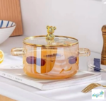 Luciano Gift Borosilicate Gold Glass Pot with Lid Bear Top 1500ml