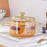 Luciano Gift Borosilicate Gold Glass Pot with Lid Bear Top 1500ml
