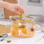 Luciano Gift Borosilicate Gold Glass Pot with Lid Bear Top 1500ml - Image 2