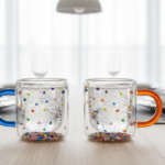 Luciano High Borosilicate 250ml Double Wall Glass Stars Confetti Set of 2 with Handle