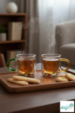 Luciano Confetti Stars Borosilicate Double Wall Glass Mug Set (Red and Green Handles) 250ml x 2 Color Box