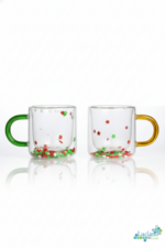 Luciano Confetti Stars Borosilicate Double Wall Glass Mug Set (Red and Green Handles) 250ml x 2 Color Box - Image 2