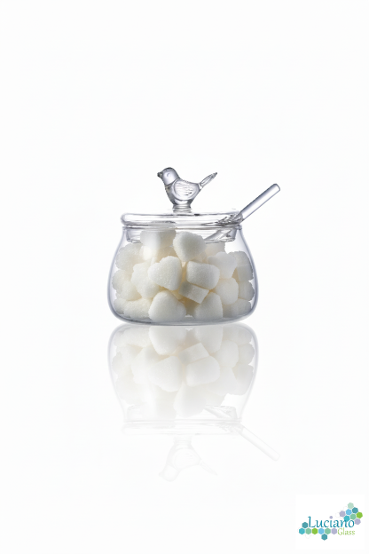 Luciano Bird Borosilicate Glass Sugar Pot Set 300ml with Lid and Spoon Color Box