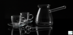 Luciano Borosilicate 6PC Transparent 2xDouble Wall Cups and Saucers with 350ml Glass Kettle and Long Handle Glass Spoon - Image 3