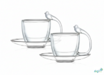 Luciano 80Ml Borosilicate Double Wall Coffee Glass Cup Bird Figurine Handle 2Pcs Set+11Cm Saucer 2Pcs - Image 2