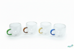 Luciano 90ml Borosilicate Double Wall Glass 4PC Cup with Color Handles in Gift Box - Image 2