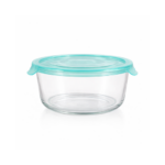 LUC High borosilicate Round glass container with easy snap lid 400ml (13x5.2cm) - Image 2