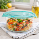 LUC High borosilicate Round glass container with easy snap lid 620ml (14.9x5.9cm)