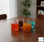 Luciano High Borosilicate Round Glass Cup set with color handles 4pc set 350ml