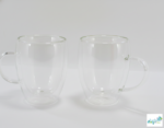 Luciano High Borosilicate Round Glass Double Wall Glass cups with handles 350ml  - 2pc set - Image 2
