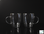 Luciano High Borosilicate Round Glass Double Wall Glass cups with handles 350ml  - 2pc set - Image 3