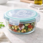 Luciano High Borosilicate Round Glass Storage Containerwith Open Vent Lid 620ml 14.9x5.9cm