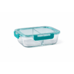 LUC High borosilicate Rect. 2 Compartment glass container with lifetime lasting lid 1040ml (19.6x14.6x6cm) - Image 2