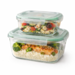 LUC High Borosilicate Square glass food container 2 pc set with airtight lid 320+800ml (11.2x11.2x5 / 15x15x6.2cm) ?Nested design? b/12 - Image 2