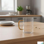 Luciano 270ml High Borosilicate Single Wall Square Glass Cup with Orange Handle White Box