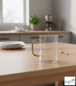 Luciano 270ml High Borosilicate Single Wall Square Glass Cup with Orange Handle White Box