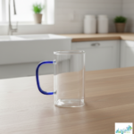 Luciano 270ml High Borosilicate Single Wall Square Glass Cup with Blue Handle White Box
