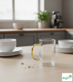 Luciano 270ml High Borosilicate Single Wall Square Glass Cup with Yellow Handle White Box