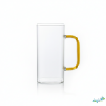 Luciano 350ml High Borosilicate Single Wall Square Glass Cup with Yellow Handle White Box - Image 2