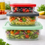Luciano High Borosilicate Square Glass Storage Bakeware 3sets with PE Lid ?Nested design 14.7x14.7x4.4 / 14.7x17.7x5.4 / 20.7x20.7x6.4?
